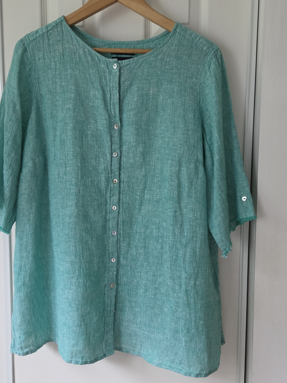 Tunic Top, Beach Cover, Coastal Vibe, Tahari Linen Breathable, 1X, Mint Green